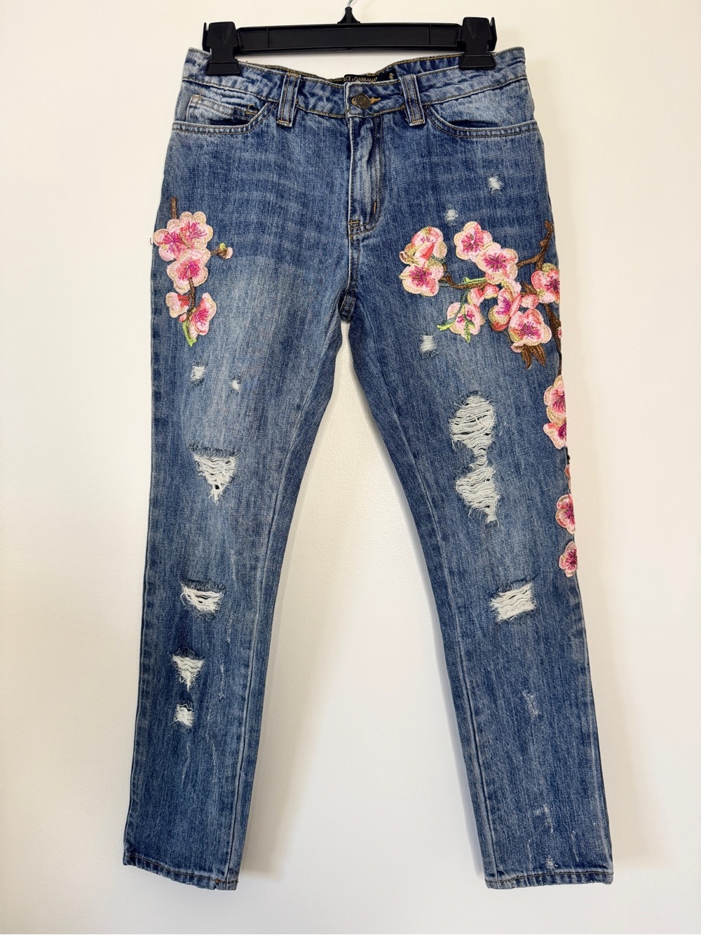 Dolce & Gabbana Denim Pretty Jeans Embroidered Skinny Distressed Sz 36 *FLAW